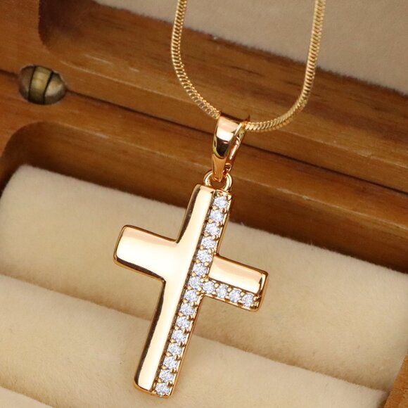 "Crystal-Accented Cross Pendant in Rose Gold Finish, XPPT1577 - Picture 1 of 12